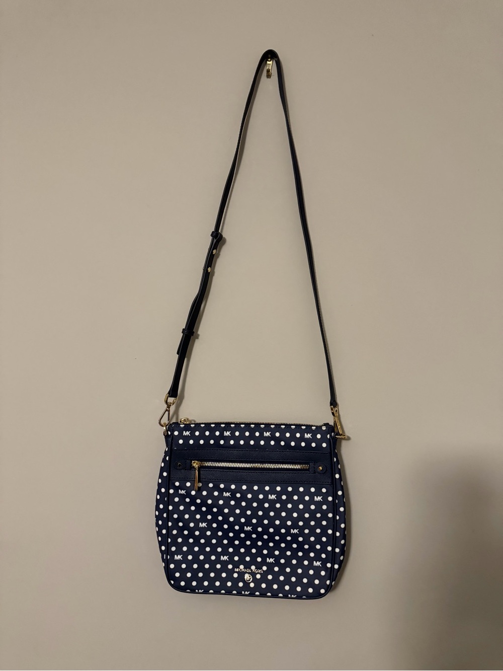 Michael Kors Jet Set Large Navy Polka Dot Nylon Crossbody Bag
